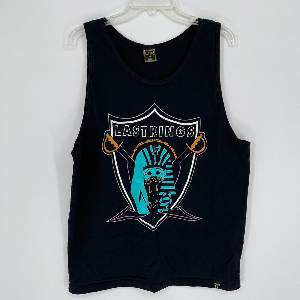 Last Kings Men's Black Graphic Pharaoh Shield Swords Hip Hop Graphic Tank Top XL